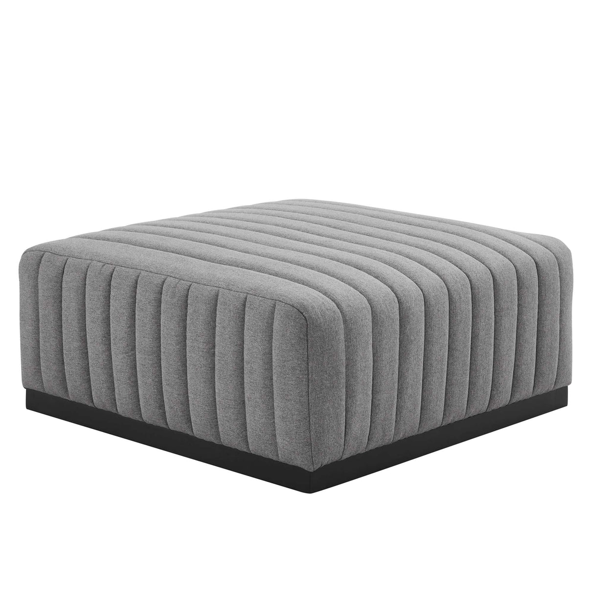 Conjure Channel Tufted Upholstered Fabric Ottoman - Modern Glam & Vertical Piping Accent