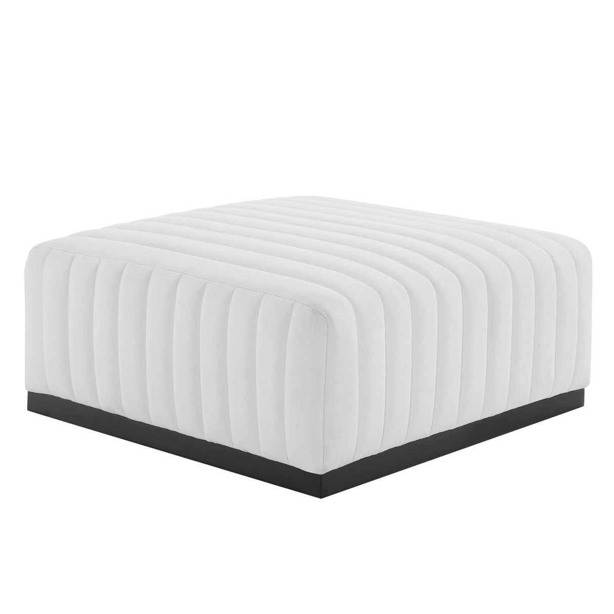 Conjure Channel Tufted Upholstered Fabric Ottoman - Modern Glam & Vertical Piping Accent