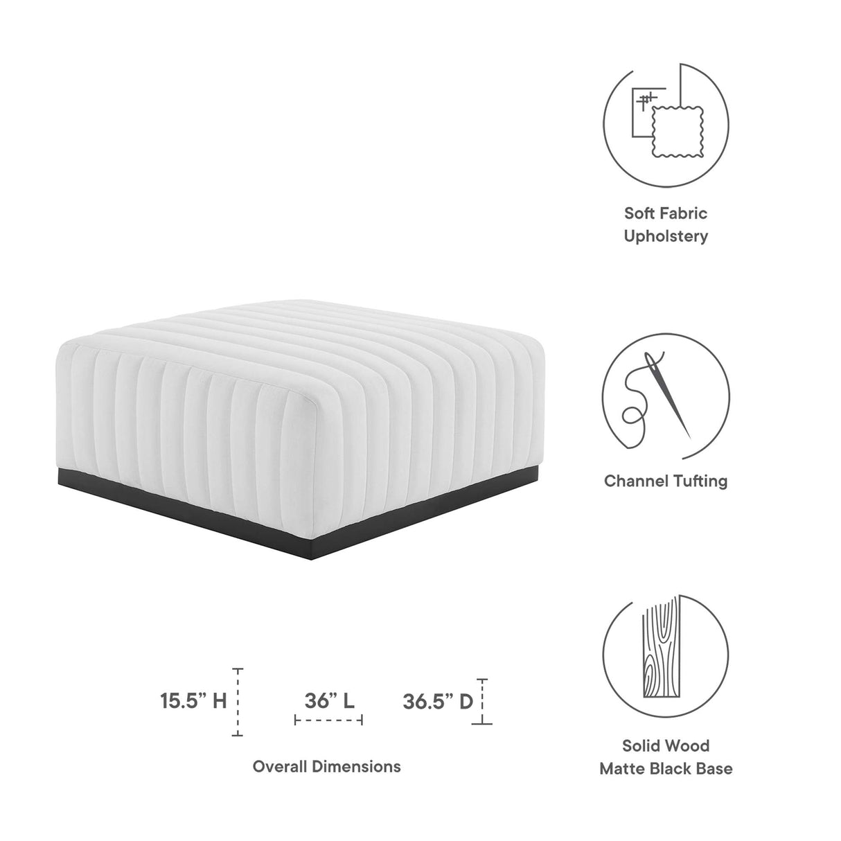 Conjure Channel Tufted Upholstered Fabric Ottoman - Modern Glam & Vertical Piping Accent