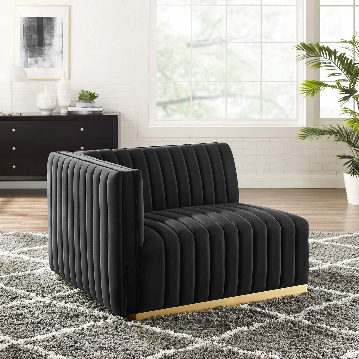 Conjure Channel Tufted Performance Velvet Left-Arm Chair - Glam Deco & Modular Seating