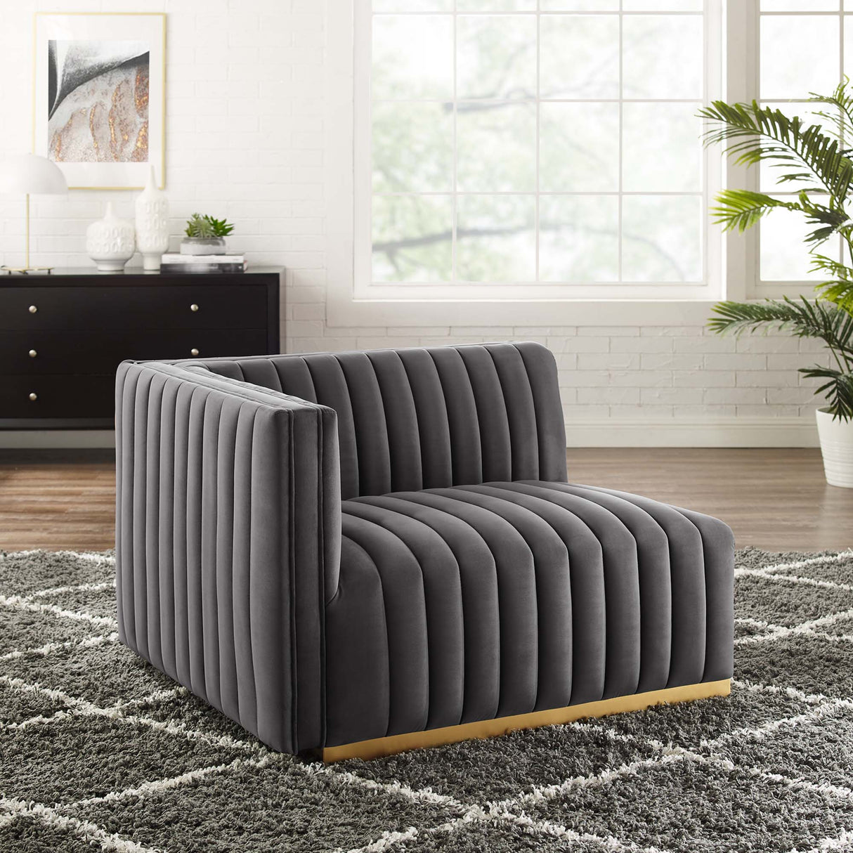 Conjure Channel Tufted Performance Velvet Left-Arm Chair - Glam Deco & Modular Seating