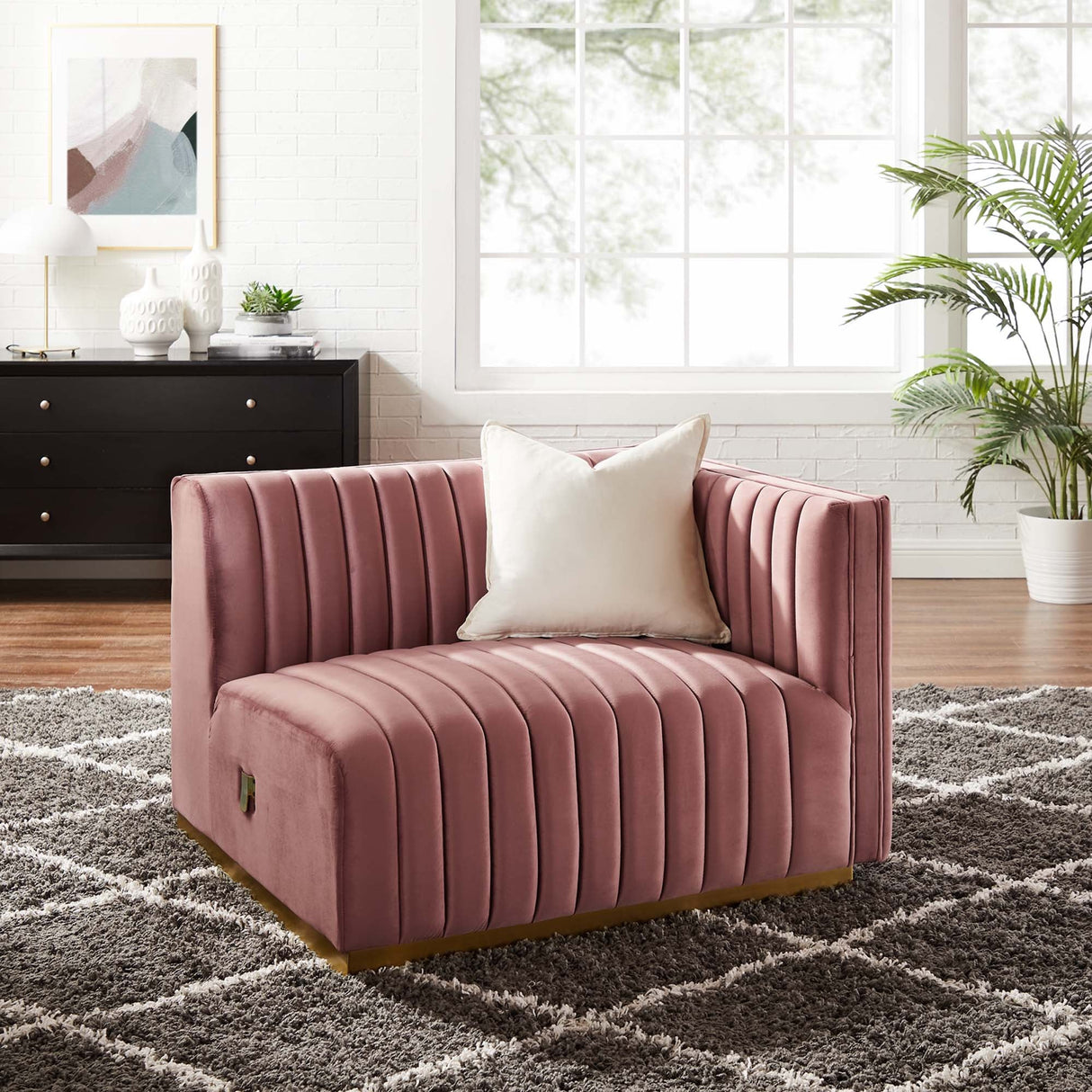 Conjure Channel Tufted Performance Velvet Right-Arm Chair - Modern Glam & Stain-Resistant Modular Seating