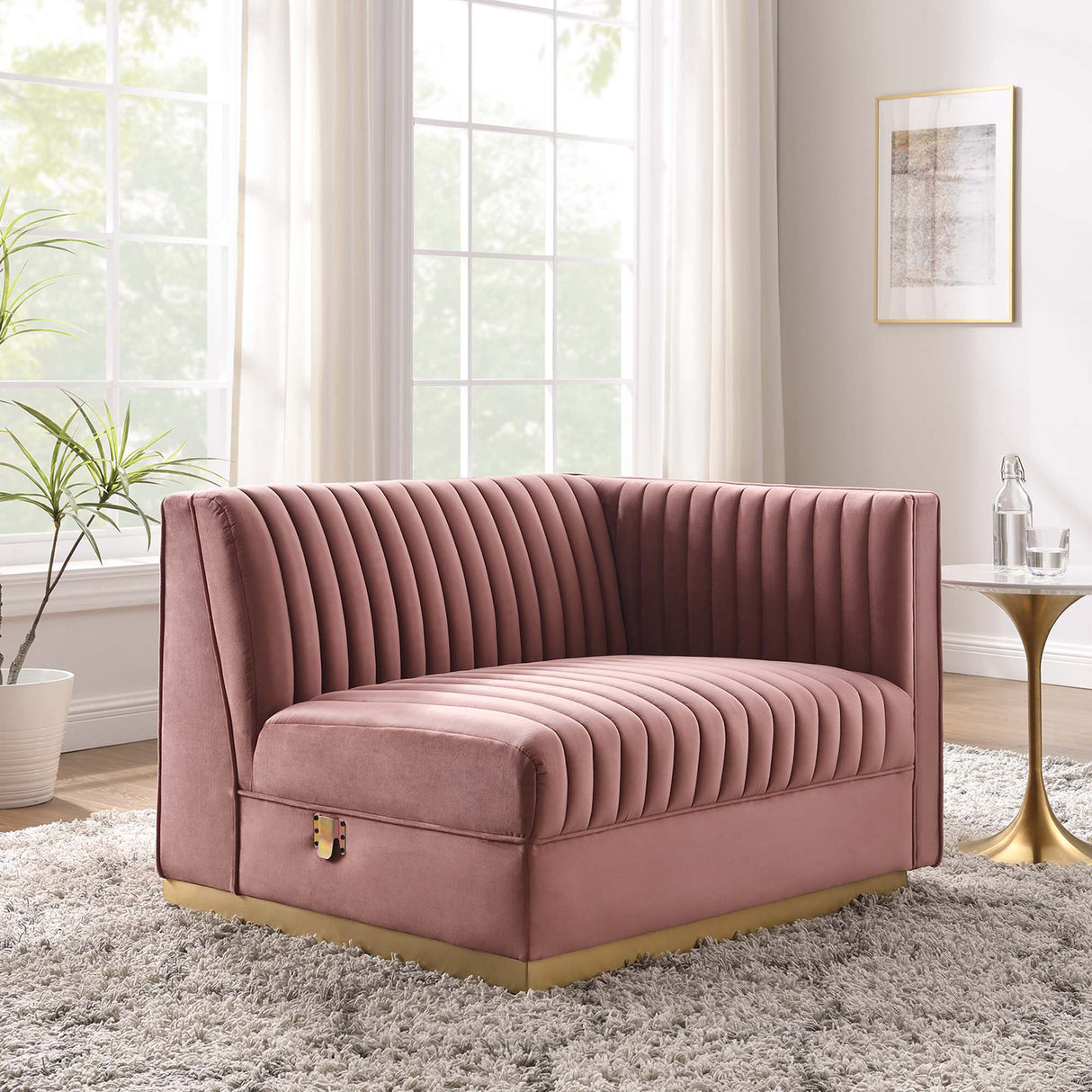 Sanguine Channel Tufted Performance Velvet Modular Sectional Sofa Right-Arm Chair - Retro Modern Glamour & Stain-Resistant Modular Seating