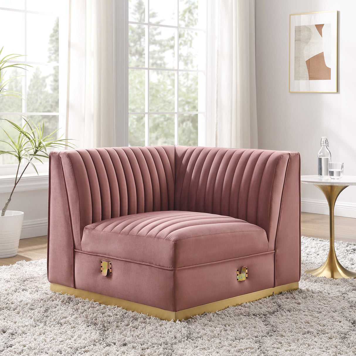 Sanguine Channel Tufted Performance Velvet Modular Sectional Left Corner Chair - Retro Glam & Stain-Resistant