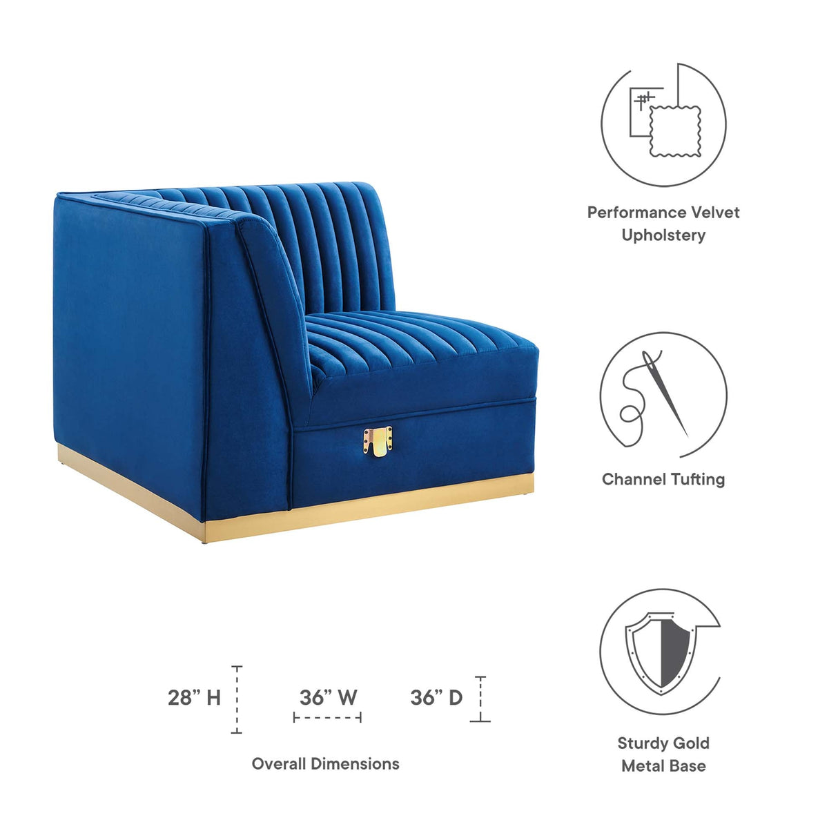 Sanguine Channel Tufted Performance Velvet Modular Sectional Left Corner Chair - Retro Glam & Stain-Resistant