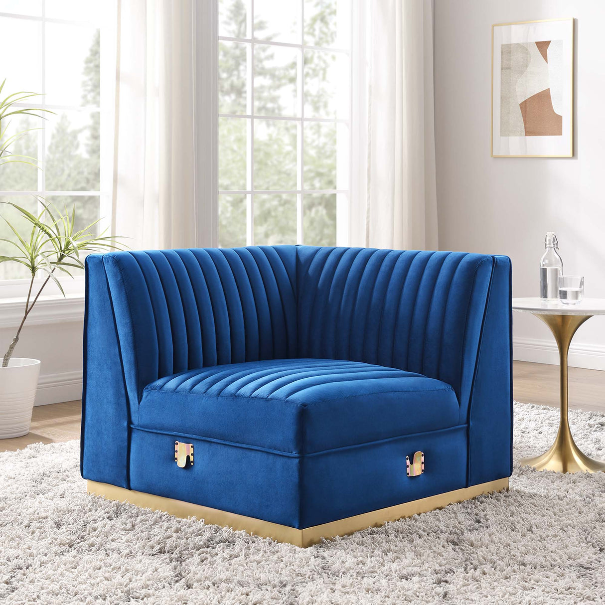 Sanguine Channel Tufted Performance Velvet Modular Sectional Left Corner Chair - Retro Glam & Stain-Resistant