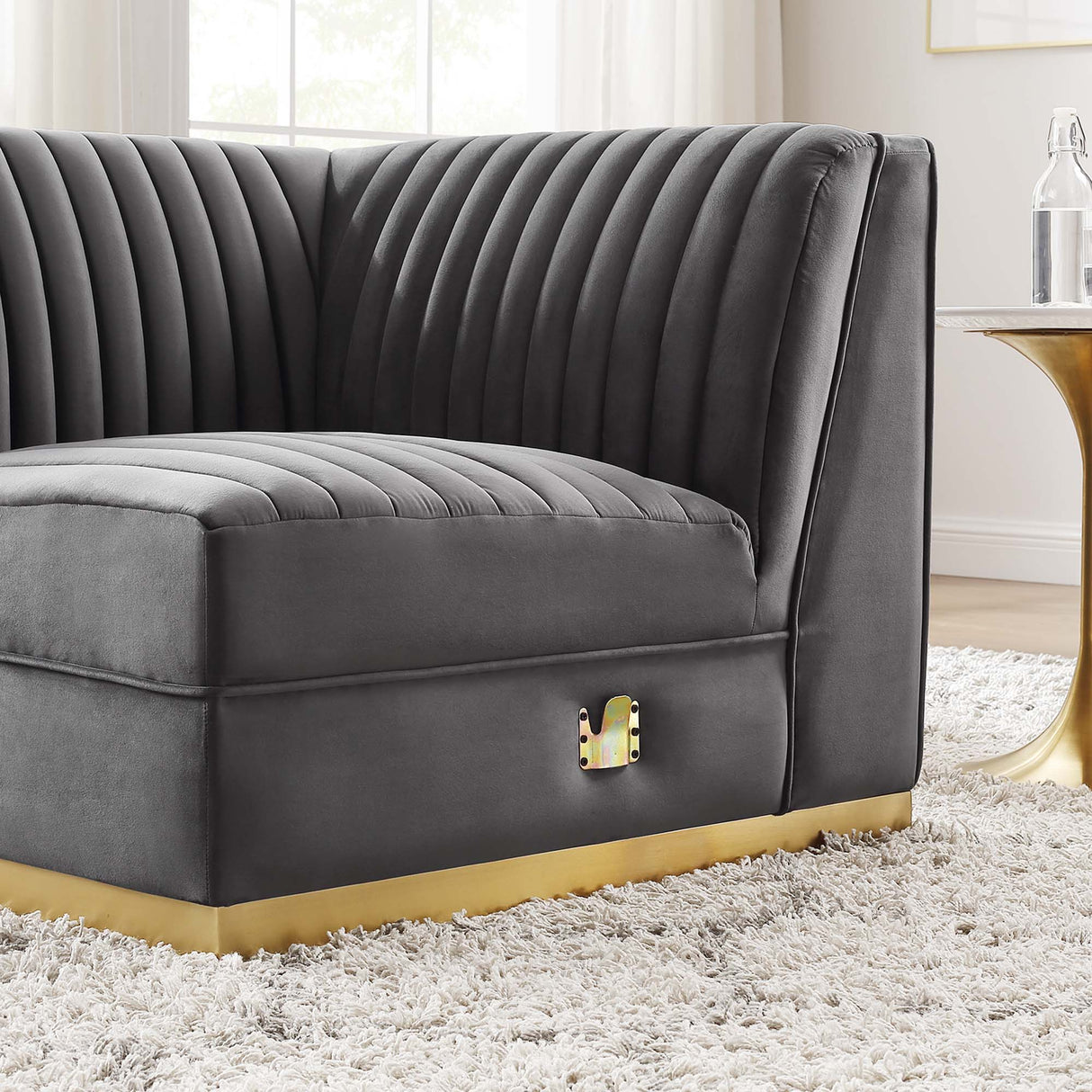 Sanguine Channel Tufted Performance Velvet Modular Sectional Sofa Right Corner Chair - Glam Deco & Modular Seating
