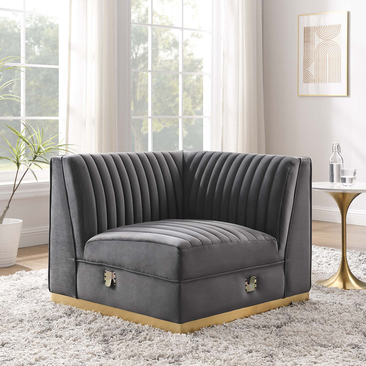 Sanguine Channel Tufted Performance Velvet Modular Sectional Sofa Right Corner Chair - Glam Deco & Modular Seating