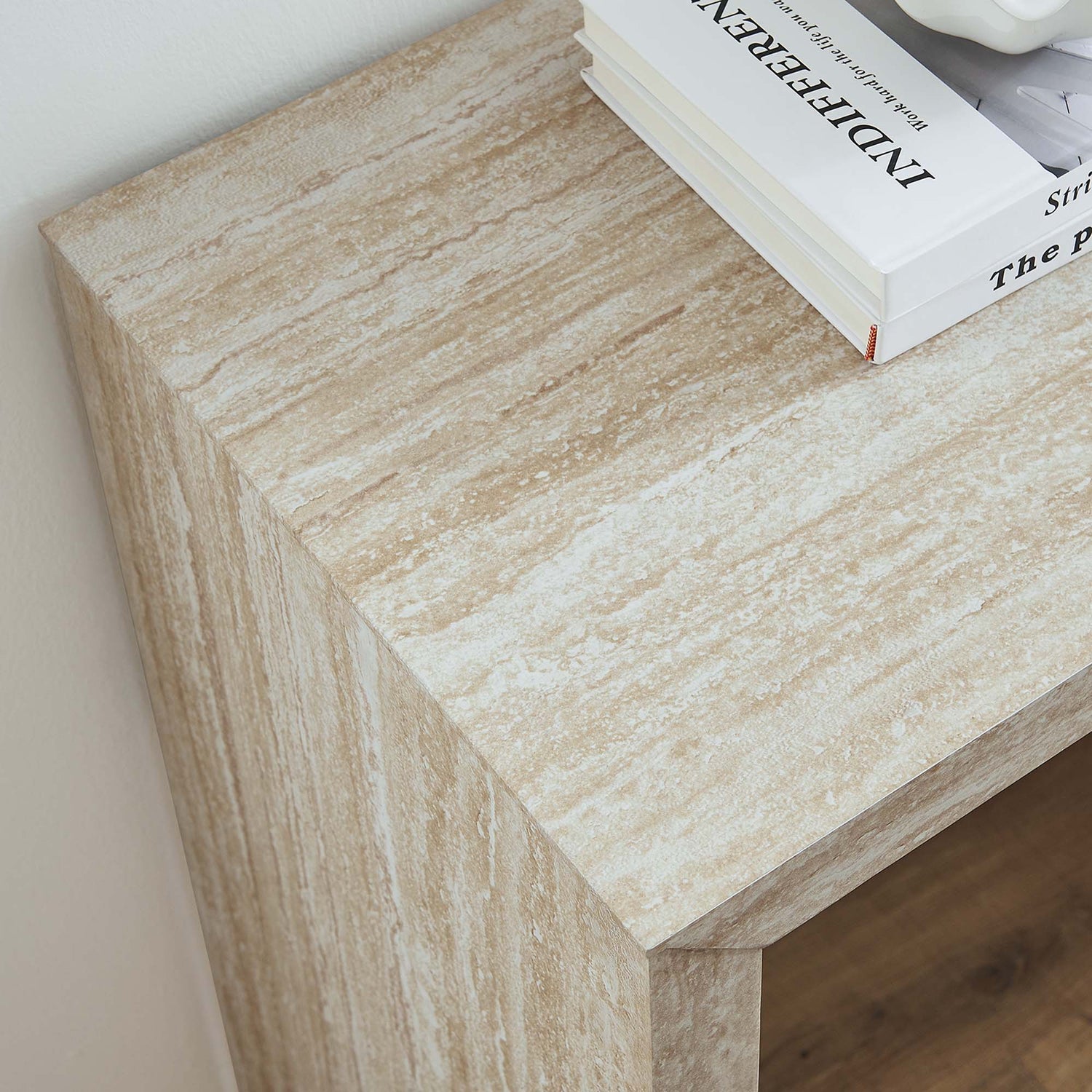 Mirella Faux Travertine Console Table in Travertine