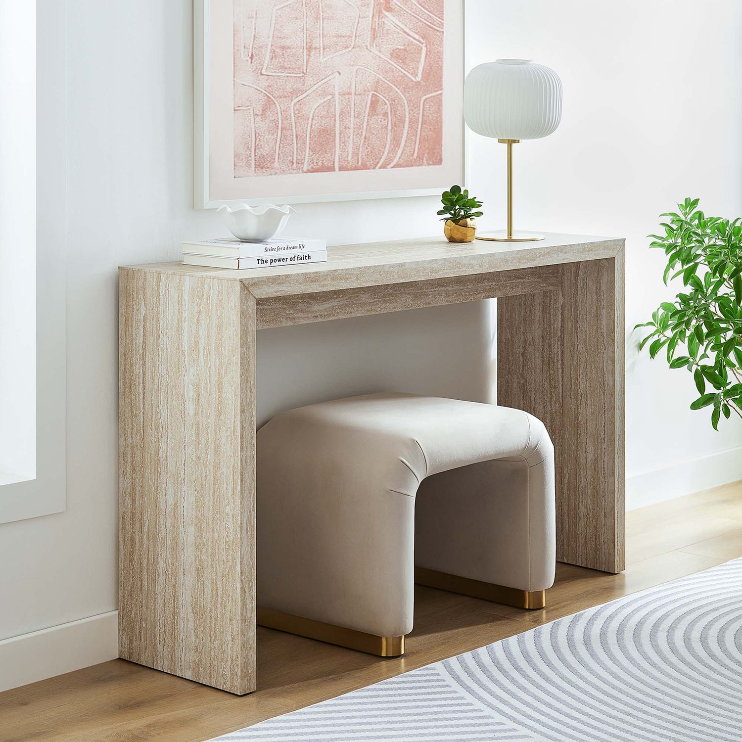Mirella Faux Travertine Console Table in Travertine