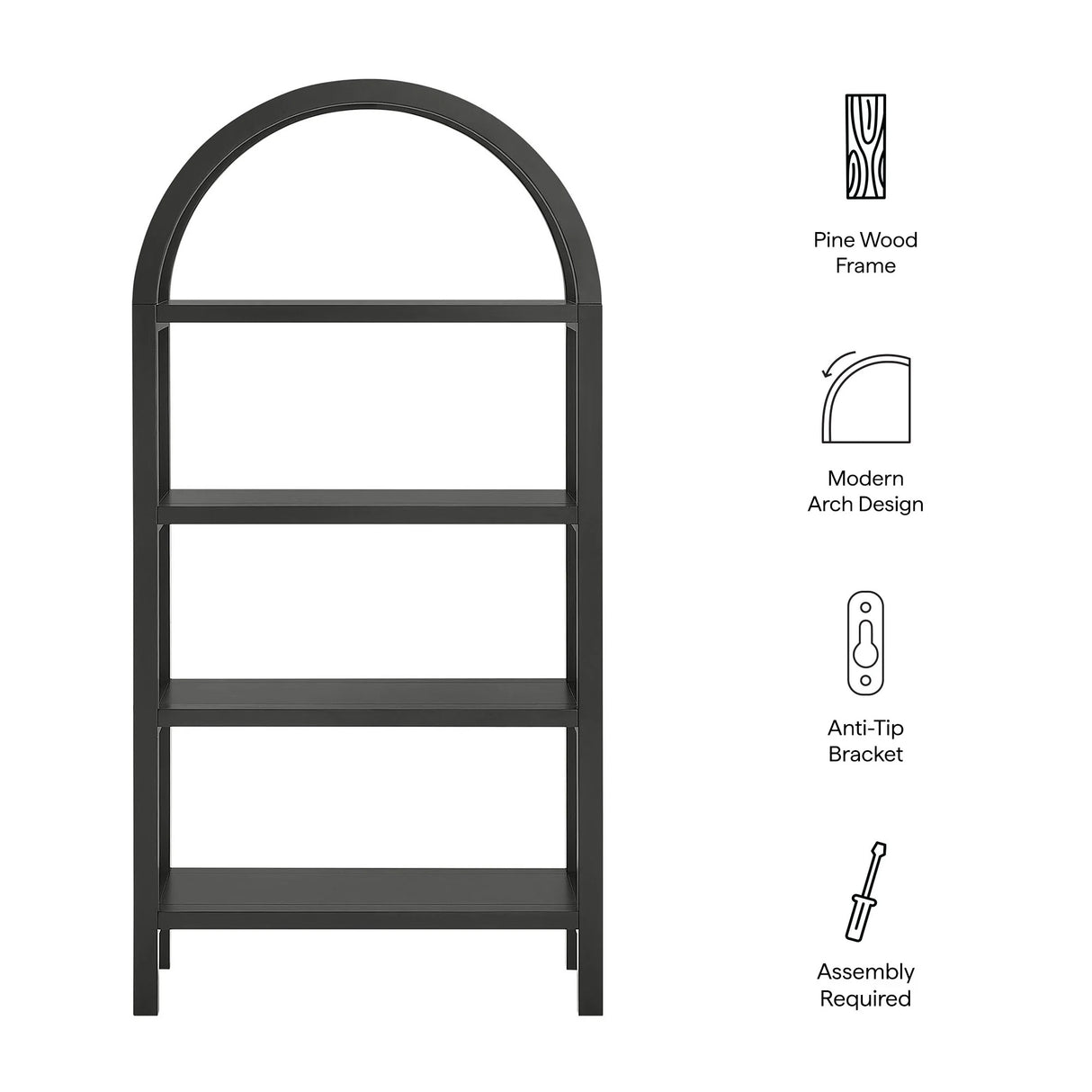 Vexley 60 Inch Arched Bookshelf