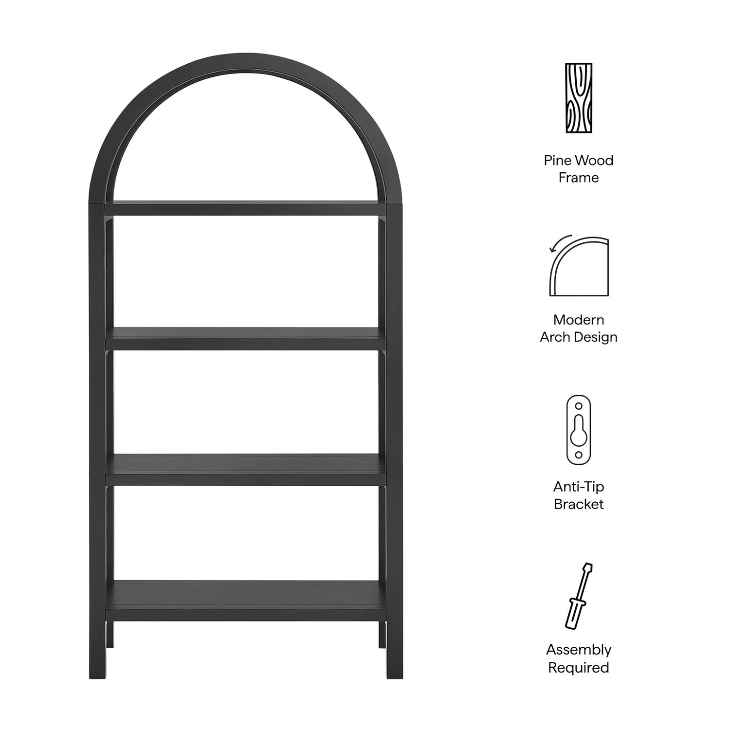 Vexley 60 Inch Arched Bookshelf