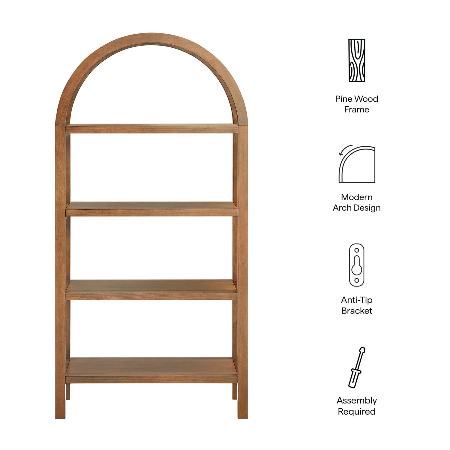 Vexley 60 Inch Arched Bookshelf