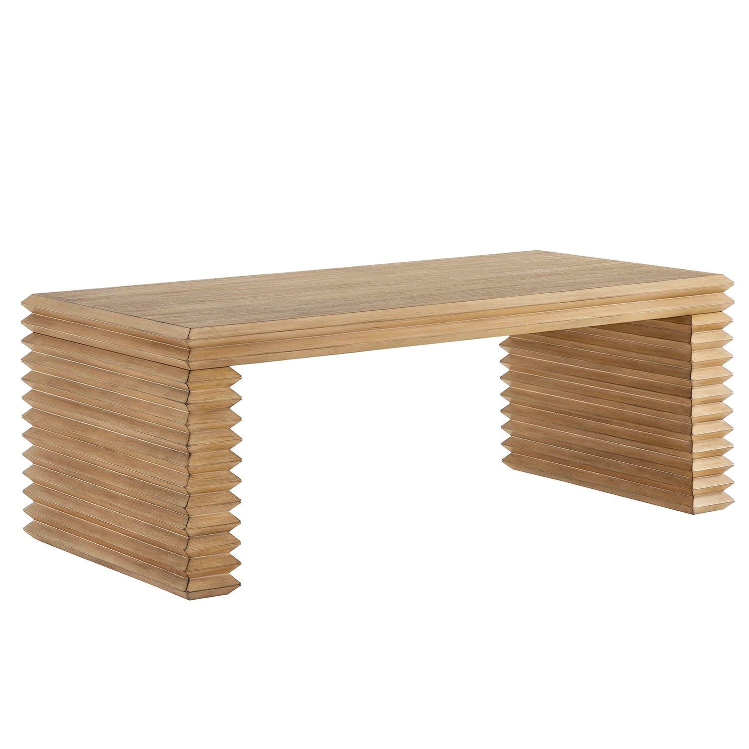 Canto Rectangular Stacked Design Coffee Table in Weathered Oak