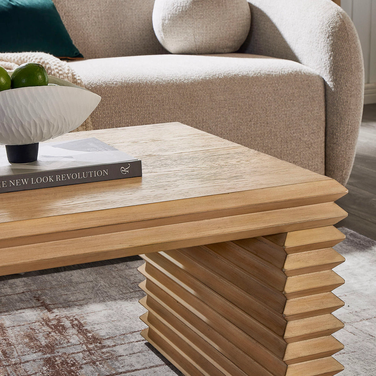 Canto Rectangular Stacked Design Coffee Table in Weathered Oak