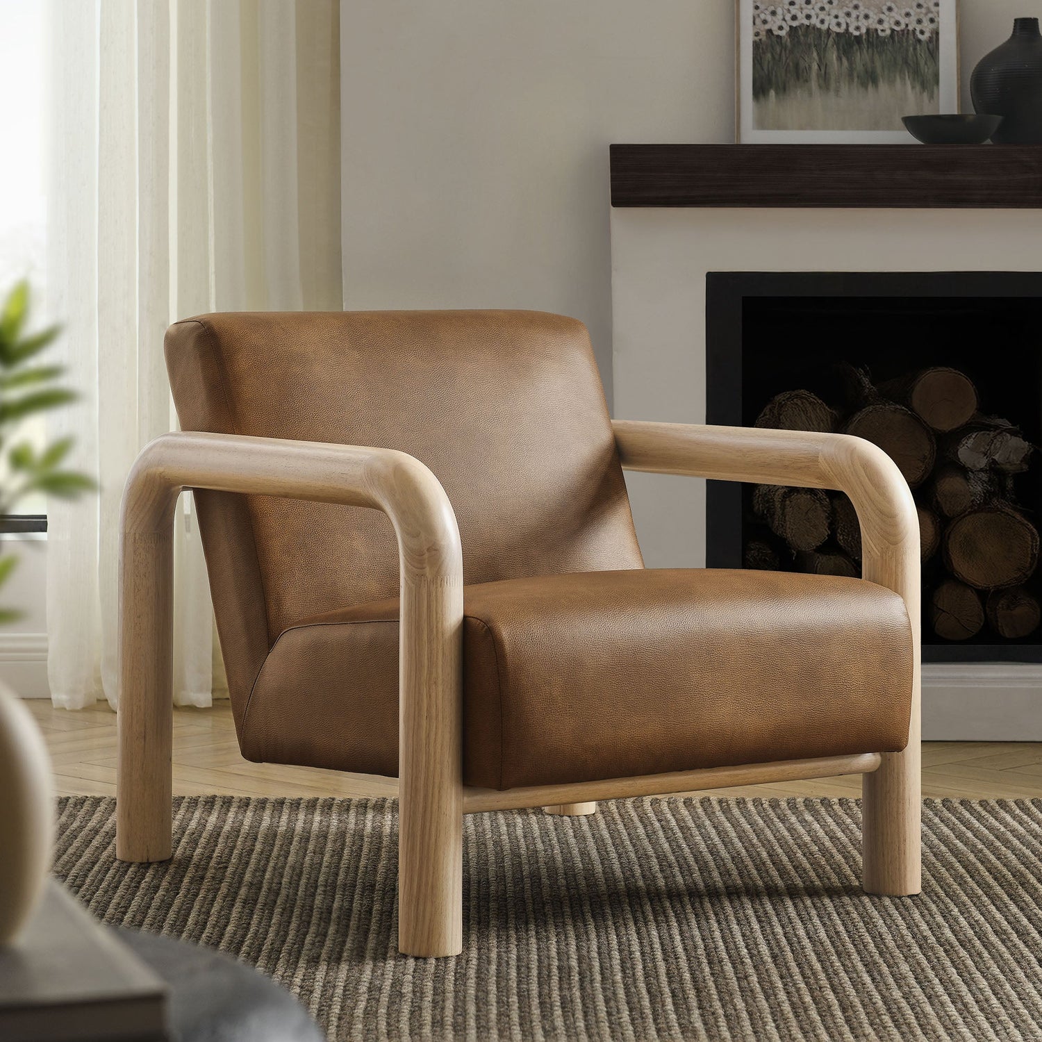 Sereno Vegan Leather Accent Chair in Canyon Oak