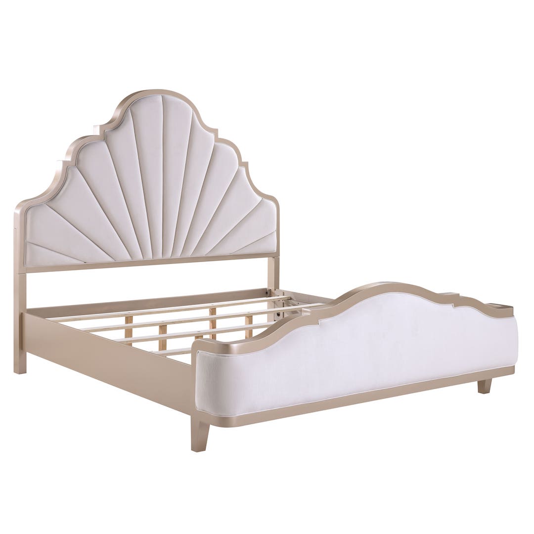 Elegant Soft Modern Curved Design King Elizabeth Bedroom Set in Neutral Wood