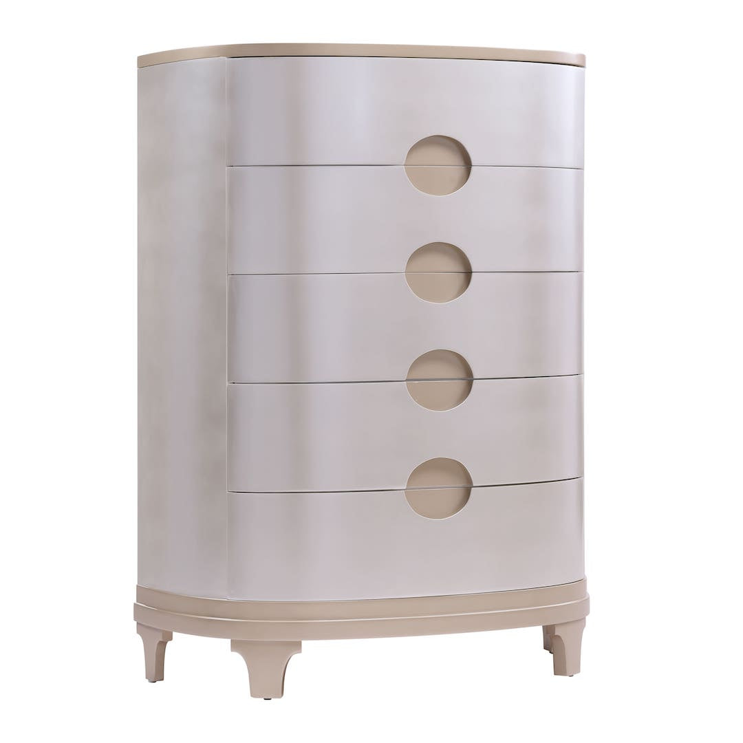 Elegant Soft Modern Curved Design King Elizabeth Bedroom Set in Neutral Wood