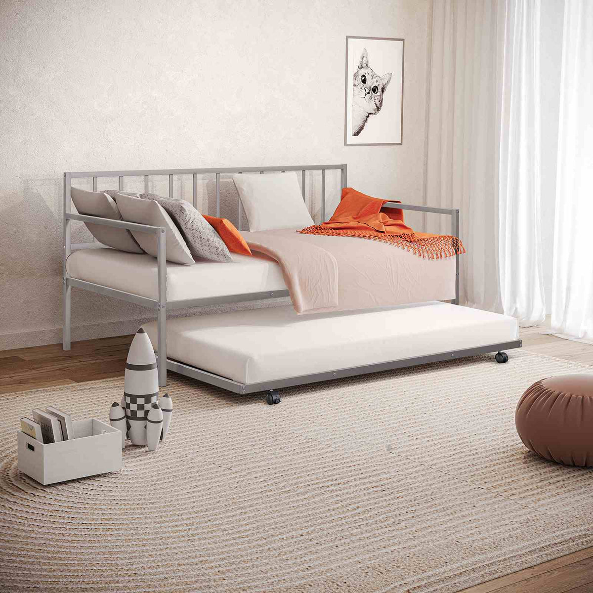 Harmon Contemporary Twin Metal Daybed with Trundle - Silver