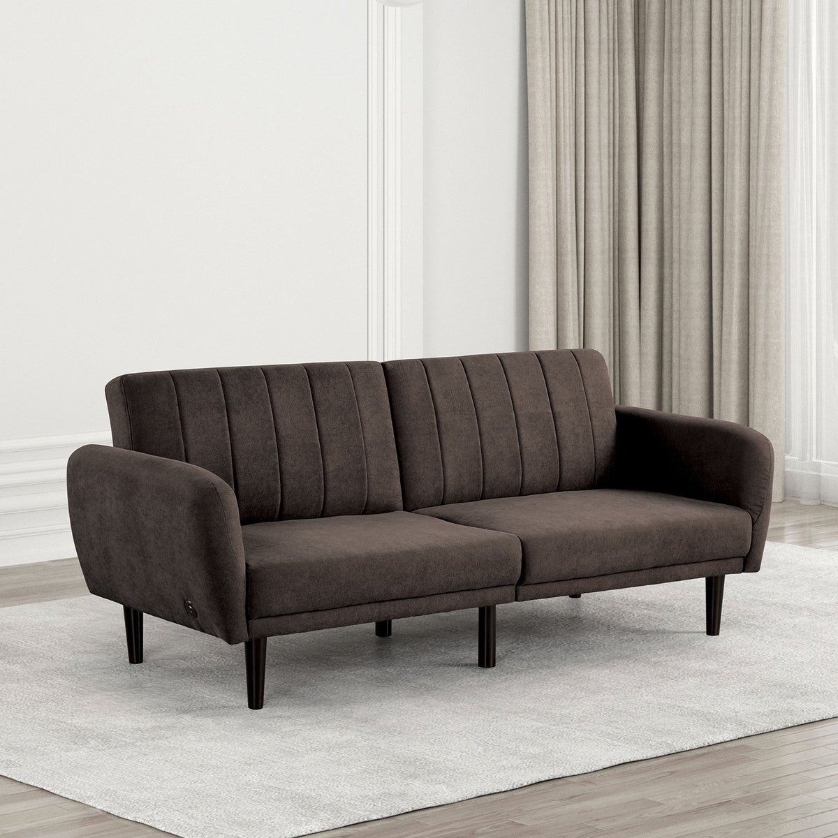Aristide Futon Sofa Bed with USB-A & USB-C Charging - Brown