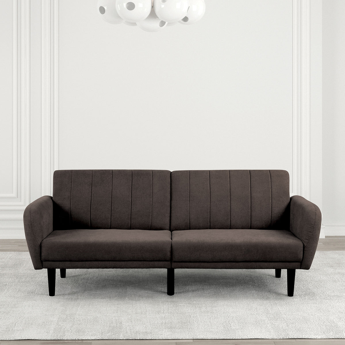 Aristide Futon Sofa Bed with USB-A & USB-C Charging - Pocket Coil Seat & Channeled Back – Brown & Gray, view 3