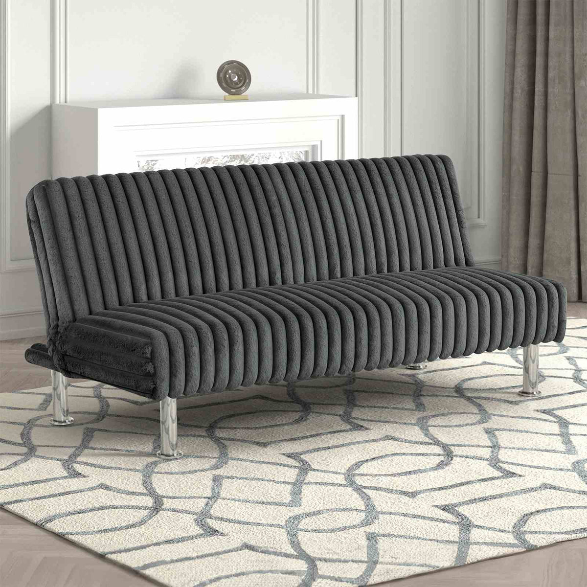 Hinwil Contemporary Futon Sofa Bed with Metal Support Legs - Charcoal