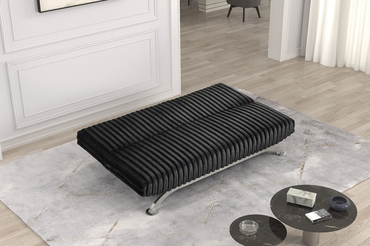 Villeneuve Contemporary Futon Sofa Bed - Converts to Bed with Metal Support Legs, 5 Colors – Black & Gray, view 6