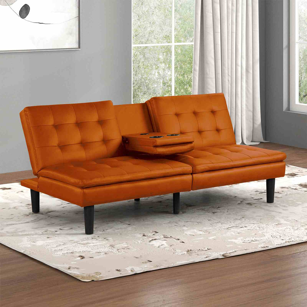 Eidsberg Futon Sofa Bed with Drop-Down Table & USB Charger - Orange