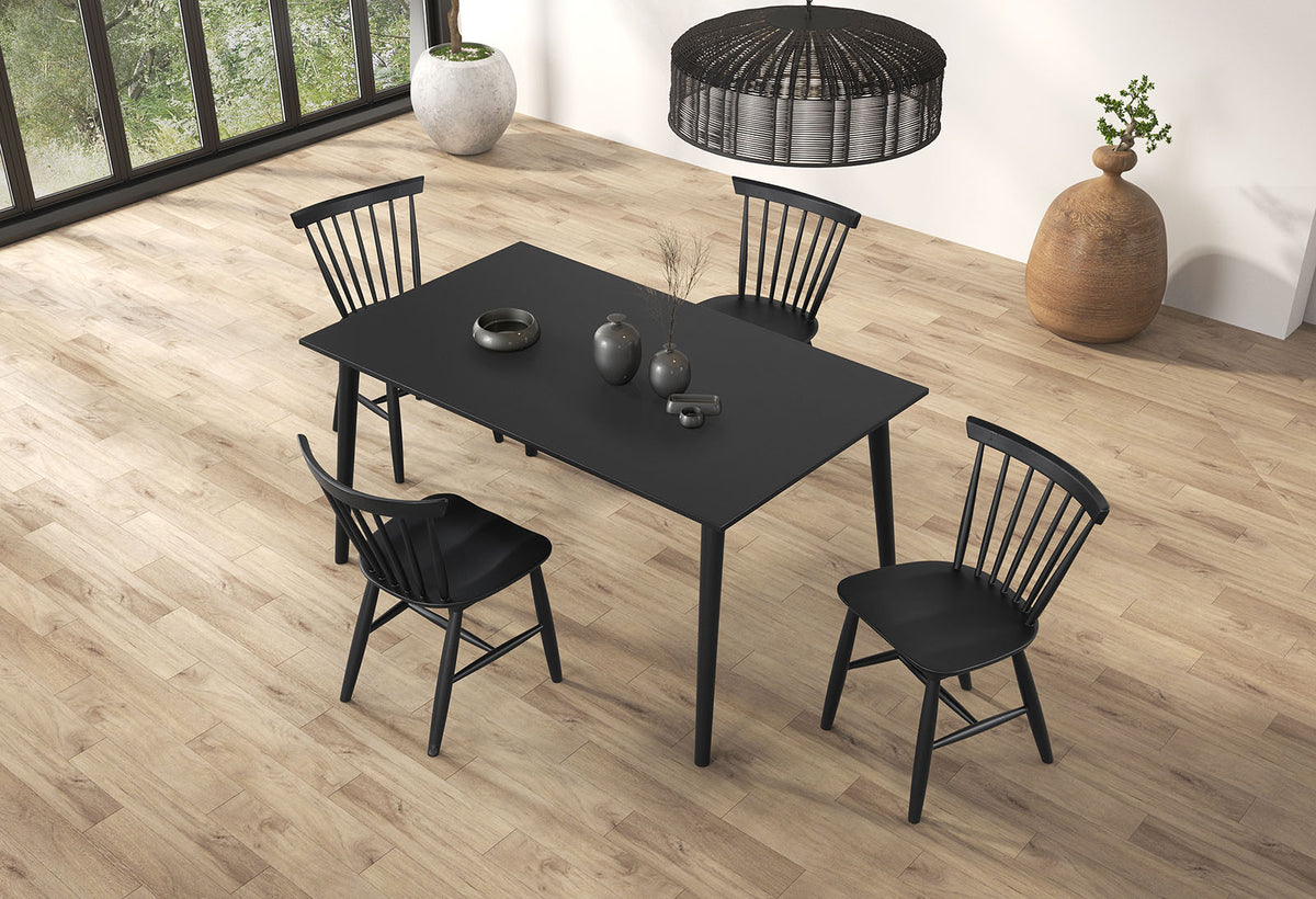 Beale Mid-Century Modern 60" Dining Table & Sets - Spindle-Back Chairs in Black or Walnut – Black & Brown, view 6