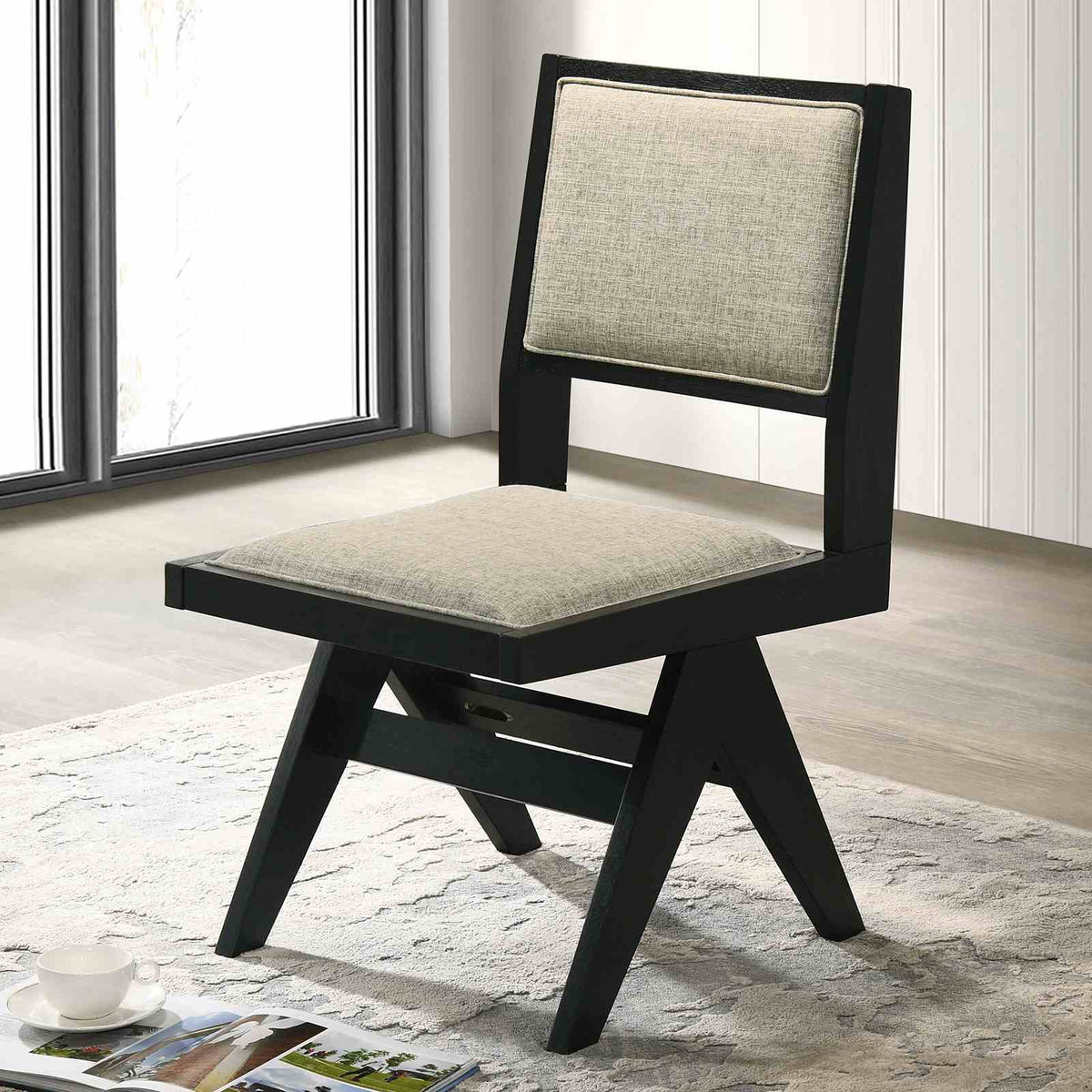 Tottenham Contemporary Dining Collection - 48" or 59" Round Cone Pedestal or 84" Rectangular Table & Upholstered Chairs in Black – Black, view 5