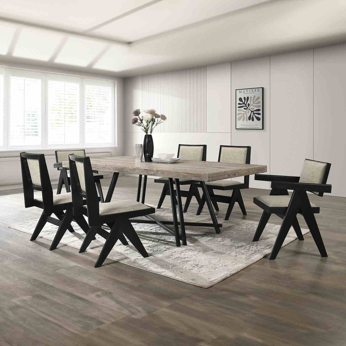 Tottenham Contemporary Dining Collection - 7pcs- 84" Table + 2 Arm Chairs + 4 Side Chairs