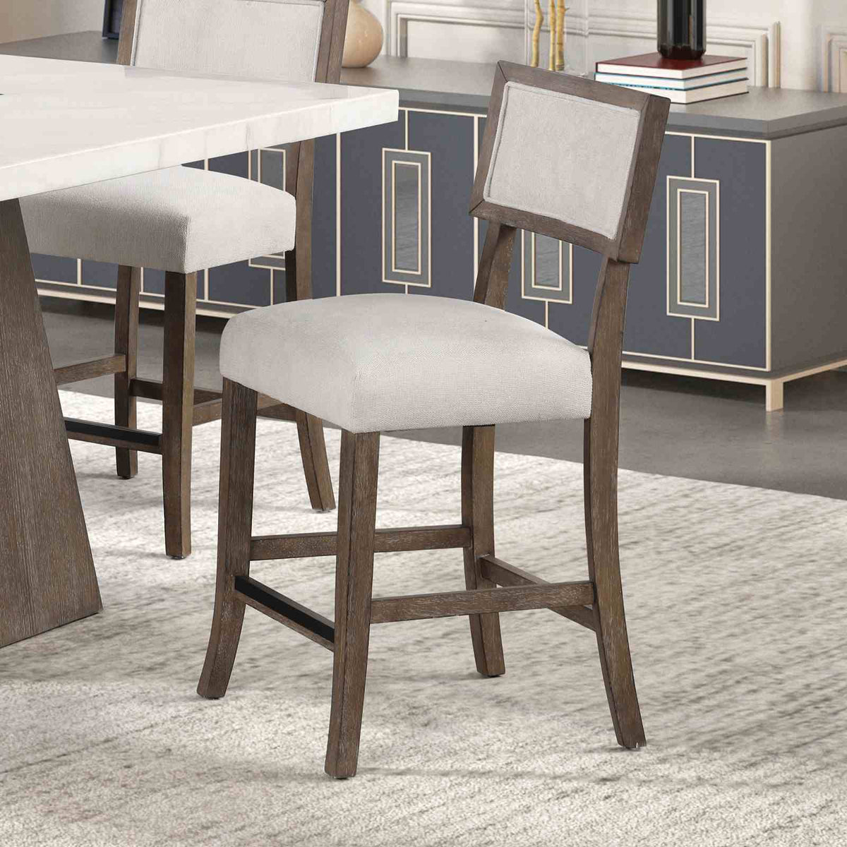 Grasten Contemporary Marble Top Dining Collection - 2 Counter Stools
