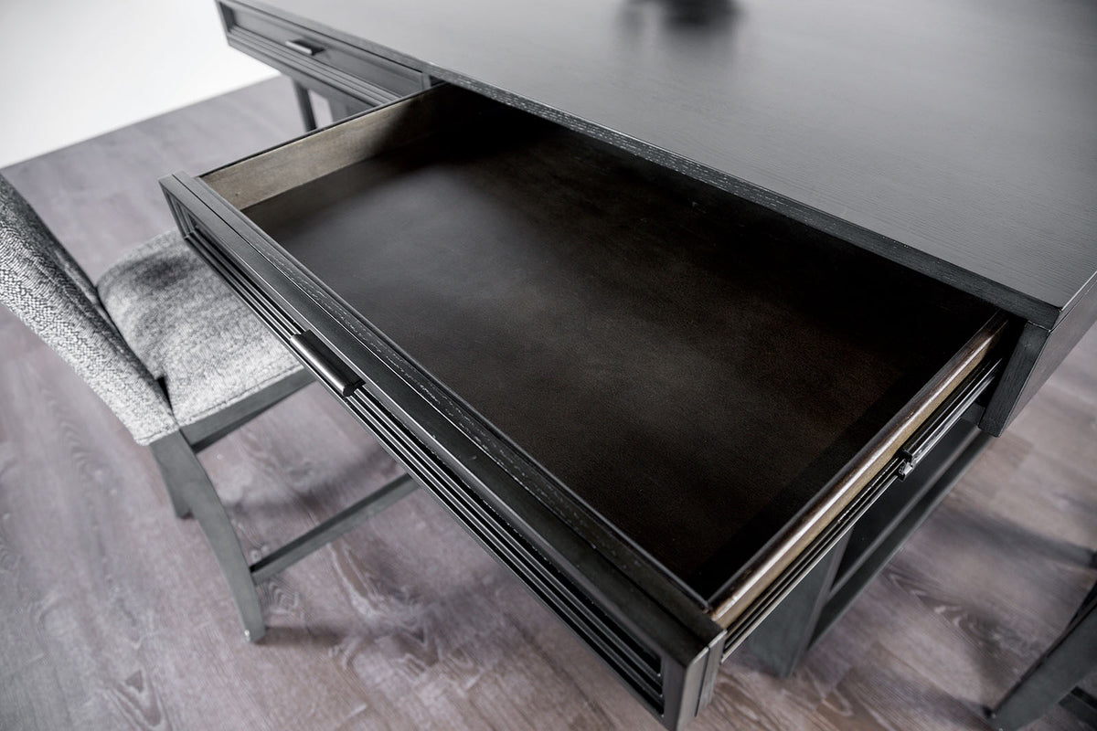 Potton Transitional 60" Counter Height Dining Table & Set - Trestle Base with Storage Drawers in Gray – Gray & Blue, view 4