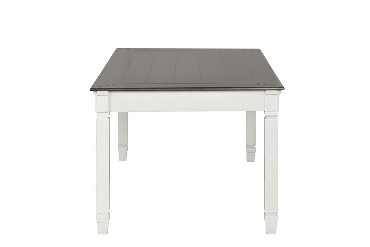 Pendola Rustic Farmhouse 72" Dining Table with Drawers & Set - Slat Back Chairs in Two-Tone Rustic White – White & Brown, view 8