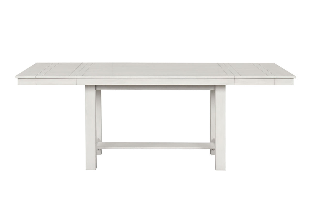 Ferrone Farmhouse 84" Extendable Dining Table & Set - Plank Top, Block Trestle Base & Cross Back Chairs in Rustic White Oak – Natural & White, view 5