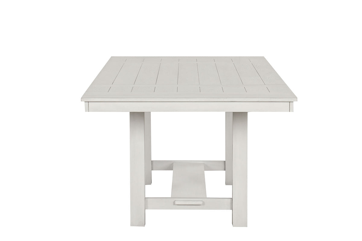 Ferrone Farmhouse 84" Extendable Dining Table & Set - Plank Top, Block Trestle Base & Cross Back Chairs in Rustic White Oak – Natural & White, view 6