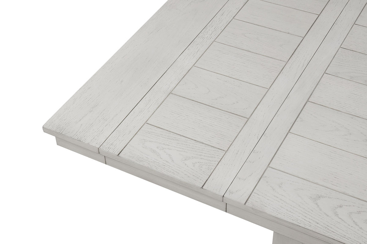 Ferrone Farmhouse 84" Extendable Dining Table & Set - Plank Top, Block Trestle Base & Cross Back Chairs in Rustic White Oak – Natural & White, view 9