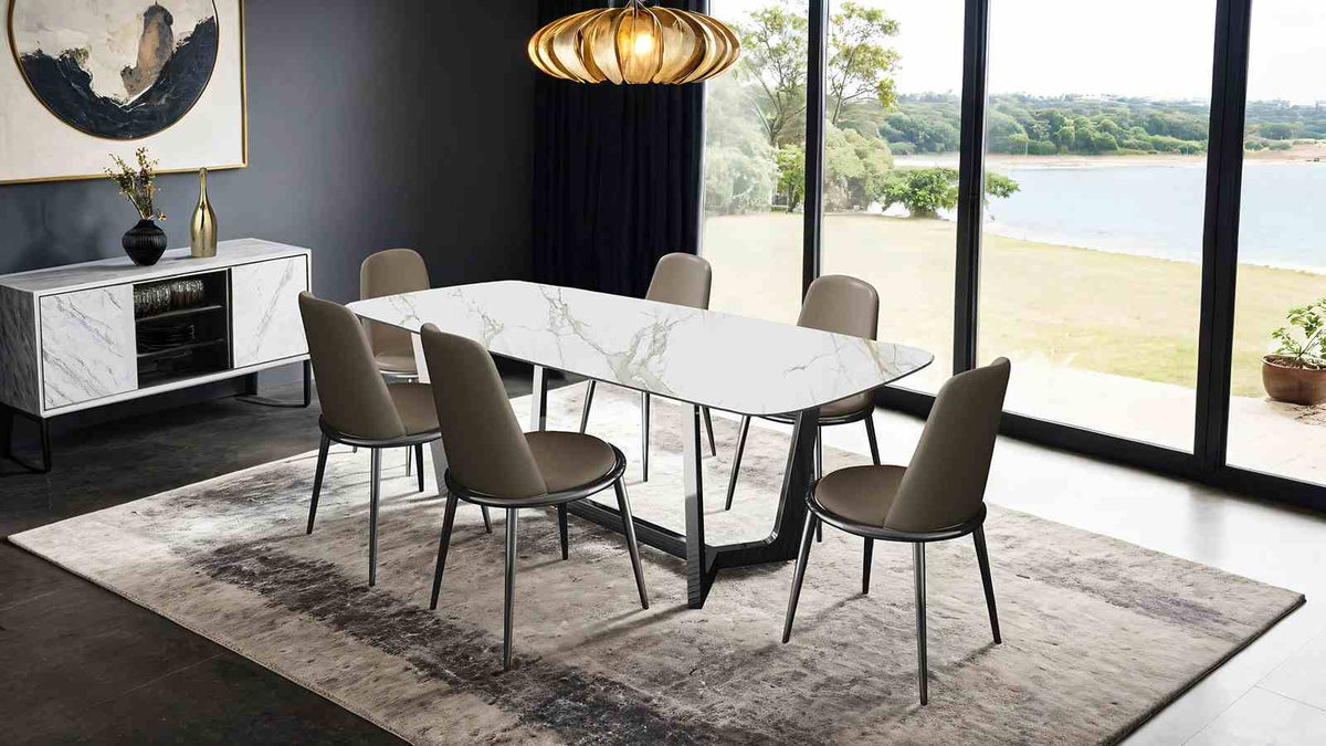 Norelli Contemporary 71" Ceramic Top Trestle Dining Table & Set - Table Only (71")