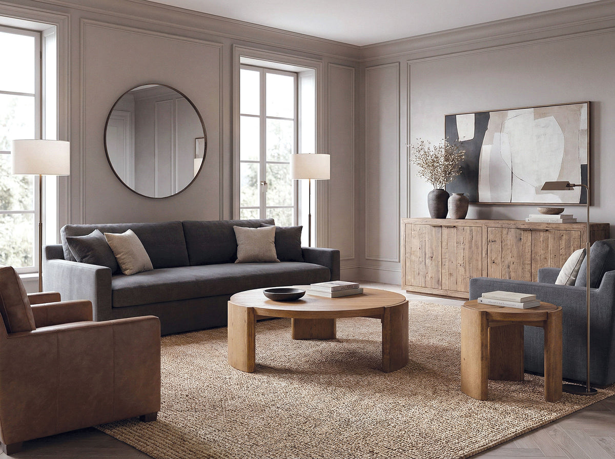 Poltimore Round Plinth-Base Cocktail & End Table - Contemporary Oak – Natural & Brown, view 3