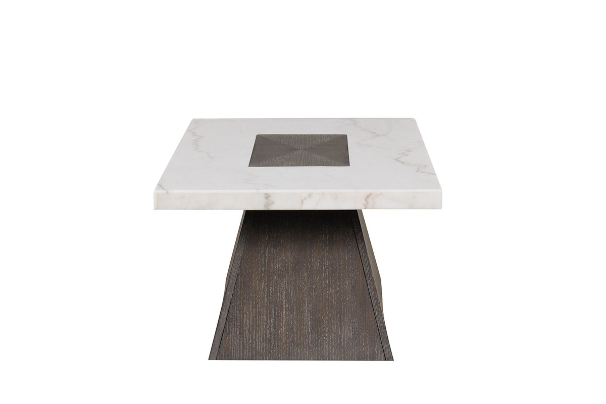 Grasten Contemporary Square Coffee & End Table - Marble Top with Tapered Dark Walnut Base – Brown & White, view 8