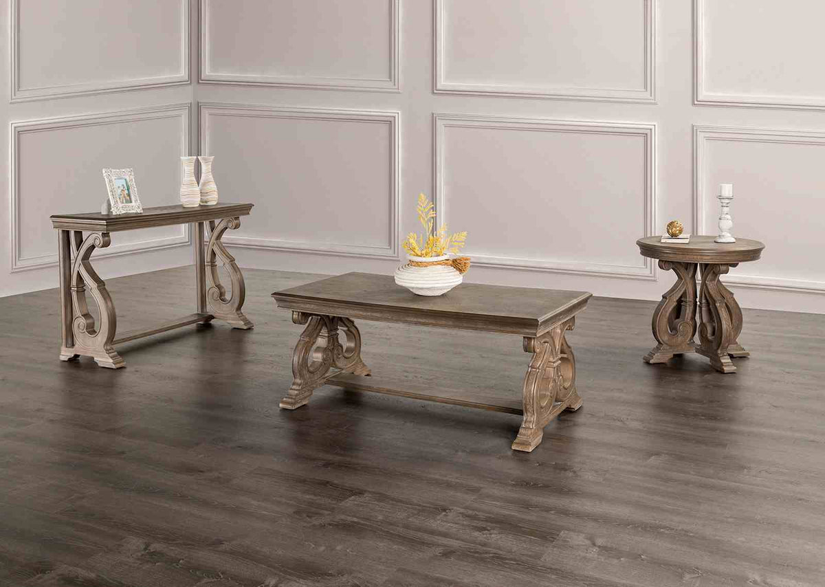 Giordani Traditional Occasional Tables - Carved Details & Scroll Legs in Weathered Oak – Natural & Brown, view 4