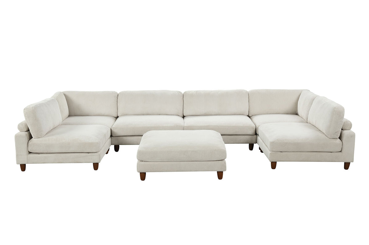 Dagenham Contemporary Modular Sectional Sofa - Corduroy Velvet with Adjustable Back Support – Beige & Gray, view 7