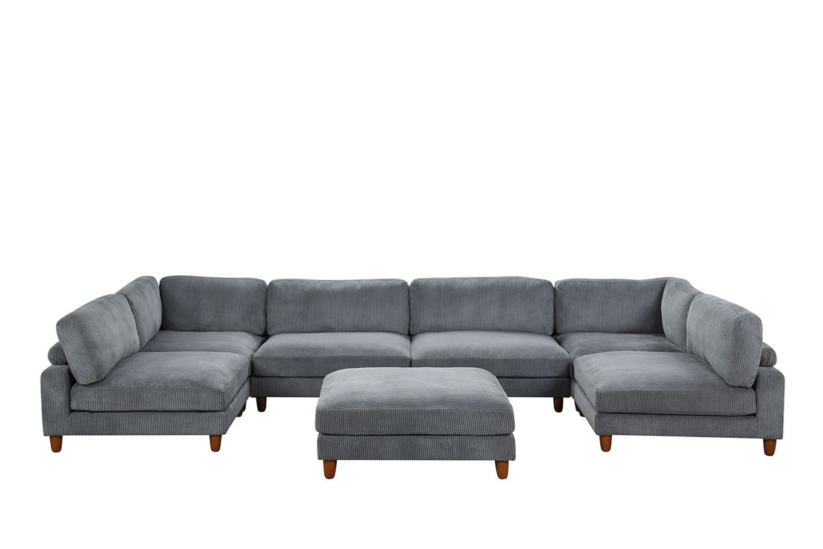 Dagenham Contemporary Modular Sectional Sofa - Corduroy Velvet with Adjustable Back Support – Beige & Gray, view 9