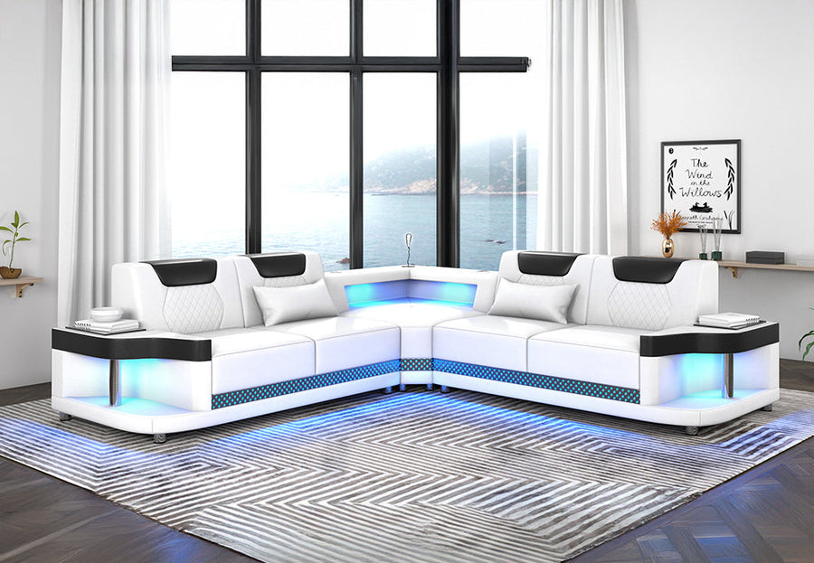 Sabrina Faux Leather Sectional Sofa with LED Lighting - Contemporary Living Room Seating