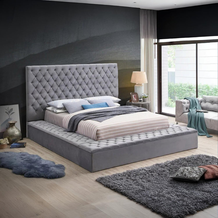 Cruz King & Queen Velvet Bed Diamond Tufted Upholstered Platform