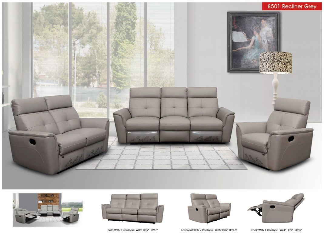 8501 Italian Leather Reclining Sofa, Loveseat & Chair