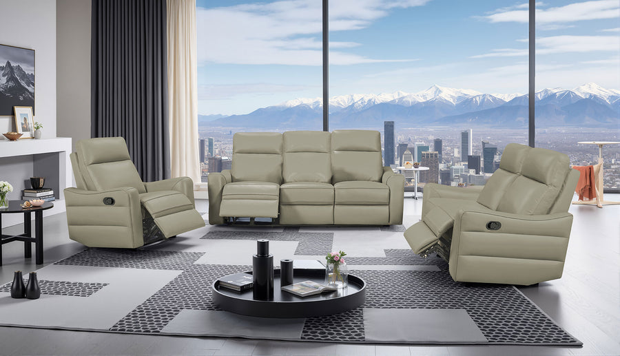 3517 Leather Reclining Living Room Collection - Manual Recliner Sofa, Loveseat & Chair in Grey or Cream