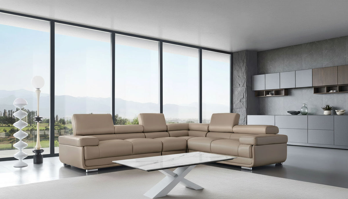 2119 Modular Leather Sectional with Adjustable Headrests