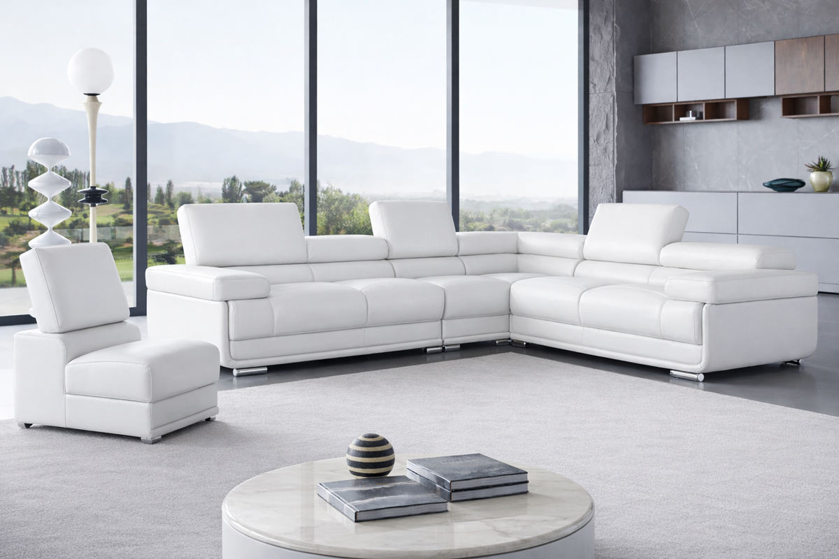 2119 Modular Leather Sectional with Adjustable Headrests