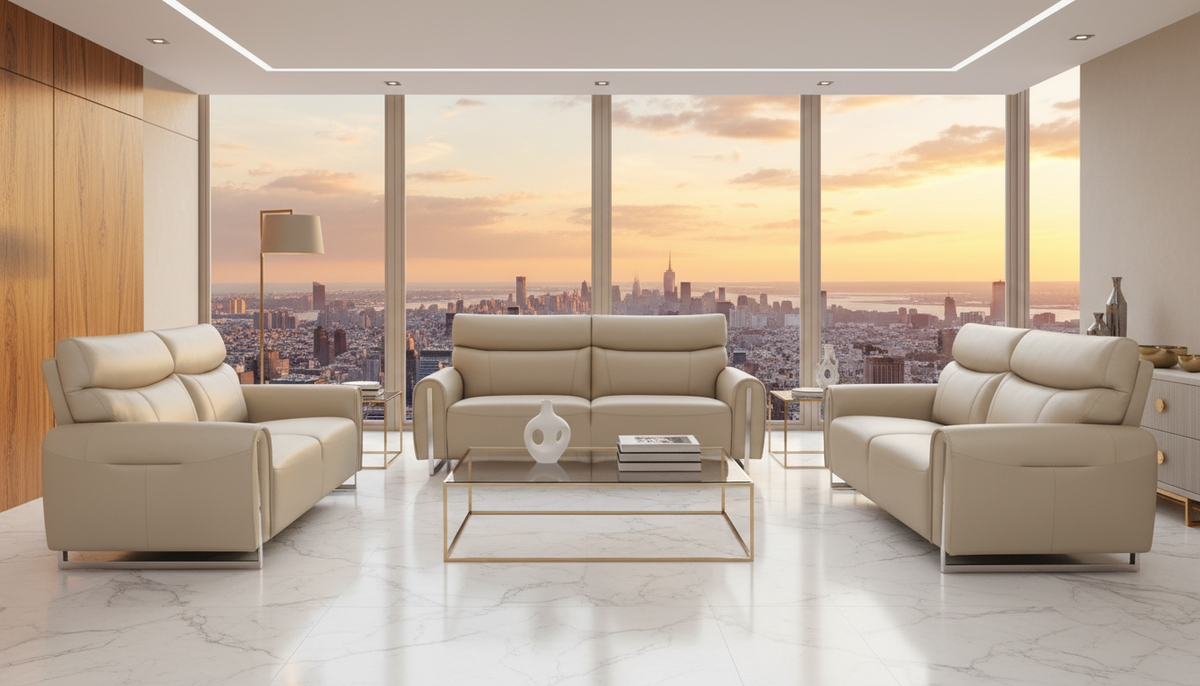 6053 Modern Leather Sofa, Loveseat & Chair